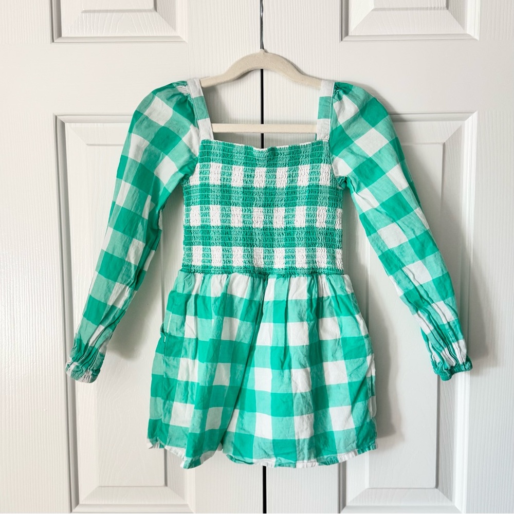 Janie and Jack Emma Smocked Green Gingham Romper